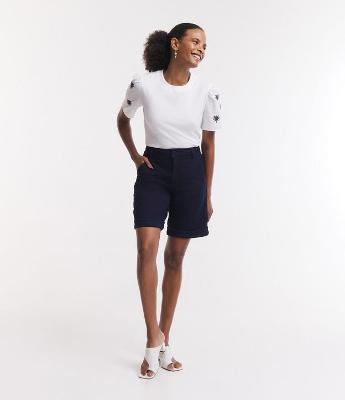 Bermuda Jeans Cintura Alta com Barra Dobrada