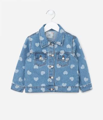 Jaqueta Jeans Infantil com Estampa de Corações - Tam 1 a 5 anos