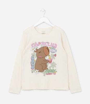 Camiseta Infantil com Estampa de Capivara - Tam 5 a 14 anos