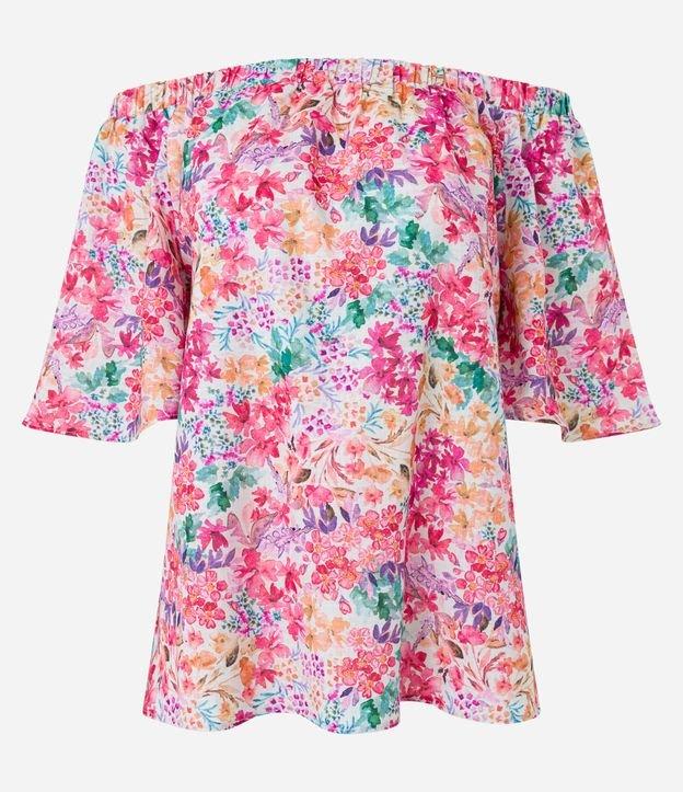 Blusa Ombro a Ombro em Sarja com Flores Aquareladas Estampadas - 2