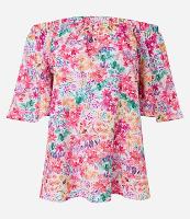 Blusa Ombro a Ombro em Sarja com Flores Aquareladas Estampadas - 2