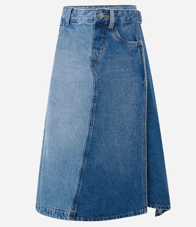 Saia Midi em Jeans com Recortes Assimétricos e Cinto - 1
