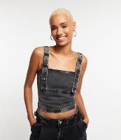 Blusa Cropped em Jeans com Alças de Fivelas - 1