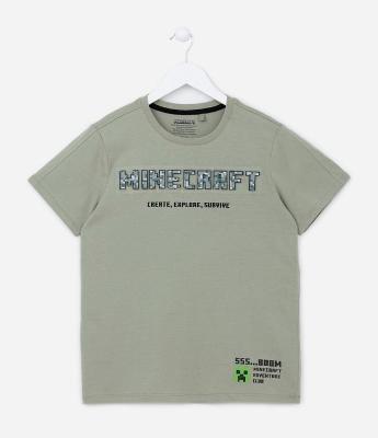 Camiseta Infantil com Estampa em Auto Relevo Minecraft - 5 a 14 anos