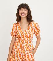 Blusa Cropped em Linho com Mangas Bufantes e Estampa de Tucaninhos - 1