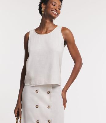 Blusa Regata em Sarja com Efeito Linho