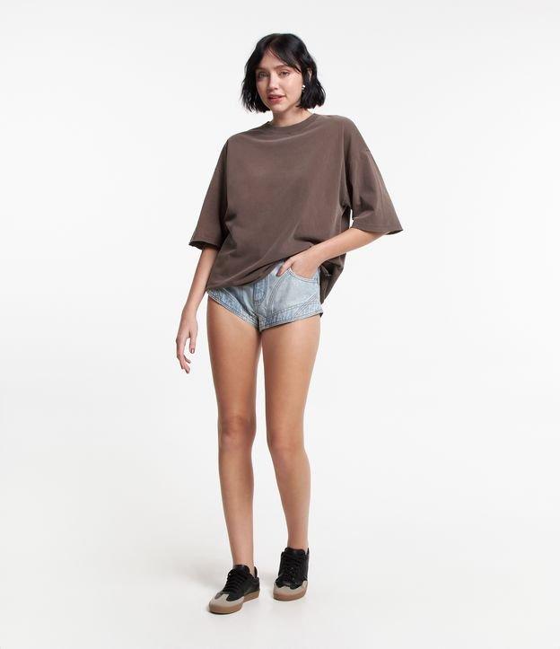 Short Cintura Alta em Jeans com Recortes - 1