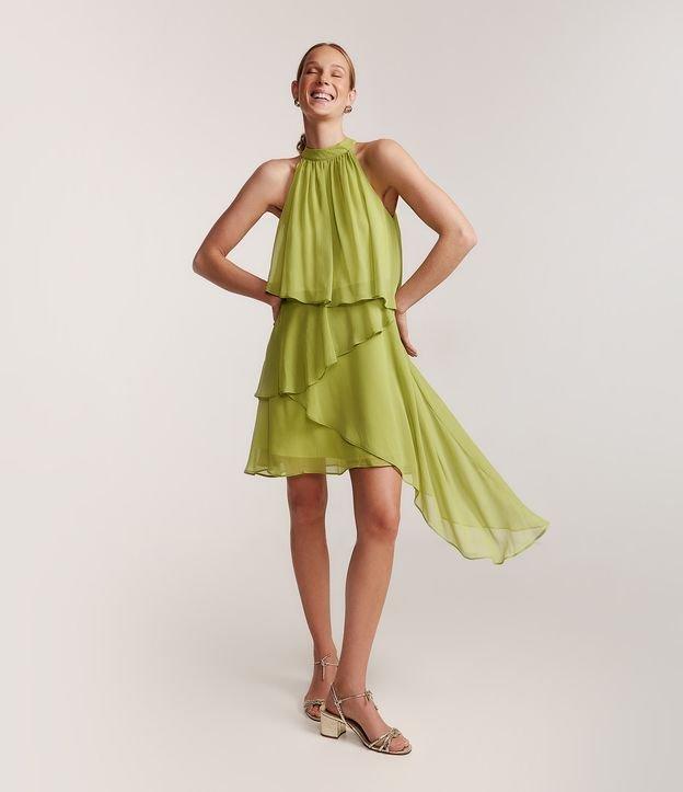 Vestido em Chiffon com Babados Assimétricos - 1