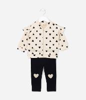 Conjunto Longo Infantil em Plush com Estampa de Corações - Tam 0 a 18 meses - 1