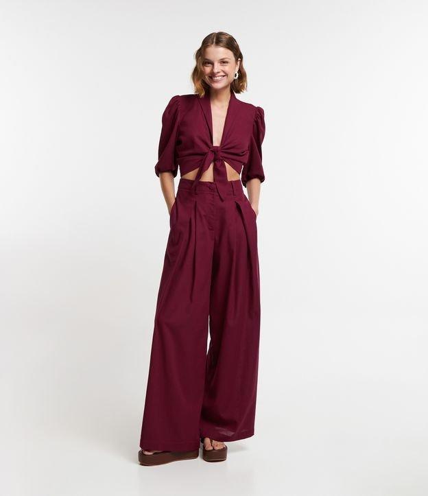 Calça Pantalona em Linho Maxi com Recortes - 1