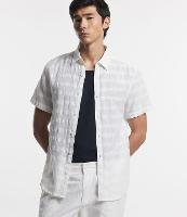 Camisa Regular em Linho com Textura Grid e Gola Colarinho - 1