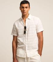 Camisa Regular em Linho com Textura Grid e Gola Colarinho - 3