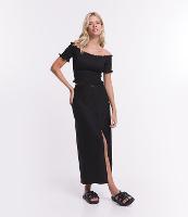 Saia Longa Cintura Alta em Linho com Fenda - 1