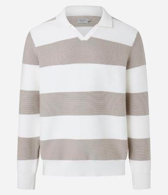 Blusão em Viscose Meia Malha com Gola Lapela e Estampa Listrada