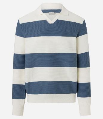 Blusão em Viscose Meia Malha com Gola Lapela e Estampa Listrada