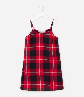 Vestido Infantil com Estampa Xadrez - Tam 5 A 14 Anos