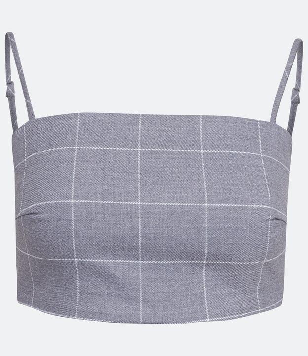 Blusa Regata Cropped com Lastex e Estampa Xadrez - 2