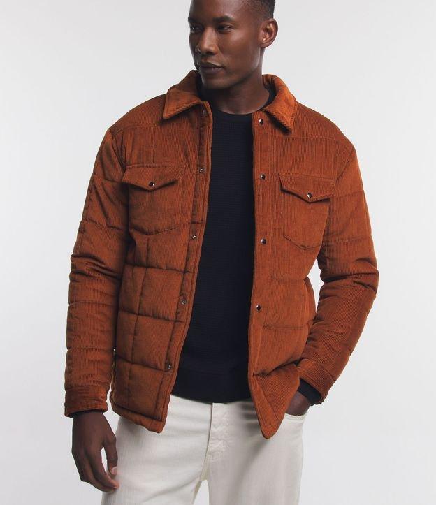 Jaqueta Puffer em Veludo Cotele e Dois Bolsos com Lapela - 1