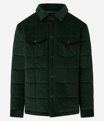 Jaqueta Puffer em Veludo Cotele e Dois Bolsos com Lapela