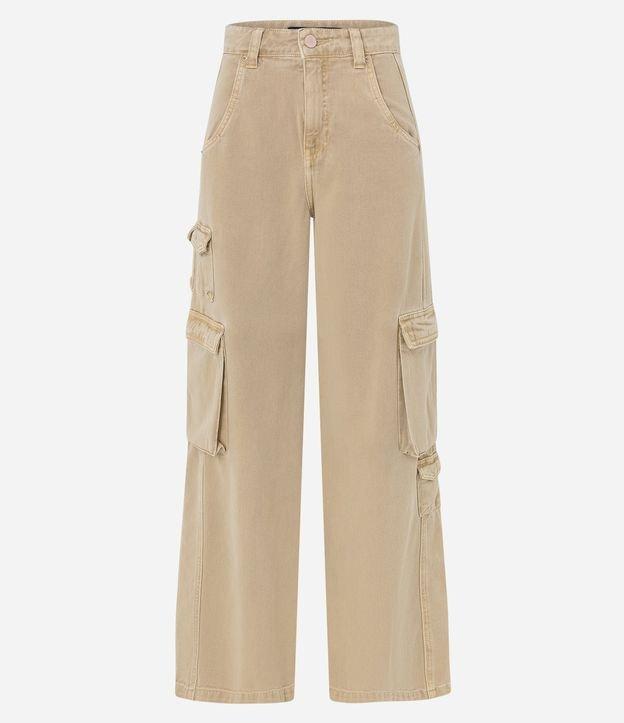 Calça Reta Cintura Alta em Sarja com Bolsos Cargo - 2