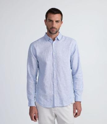 Camisa Comfort em Linho Texturizado com Manga Longa