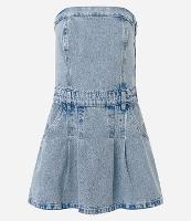 Vestido Curto em Jeans com Pregas com Decote Tomara que Caia - 2