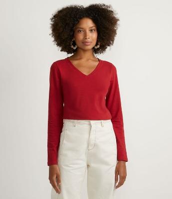 Blusa Básica em Ribana com Decote V