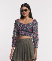 Blusa Manga 3/4 em Tule com Flores Liberty Estampadas - 1