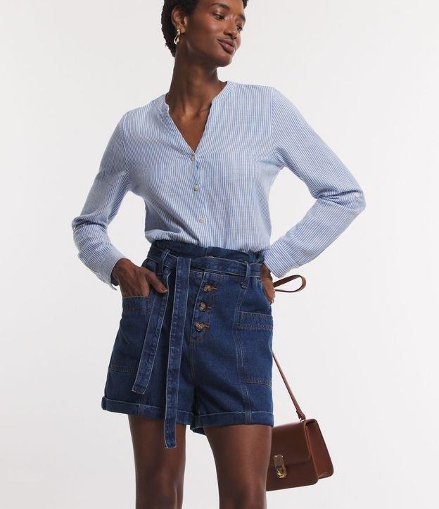Bermuda Jeans com Cinto e Barra Dobrada - 1