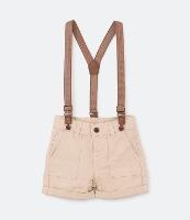 Bermuda Infantil em Linho com Suspensório e Bolsinho Frontal Sobreposto - Tam 0 a 18 meses - 1