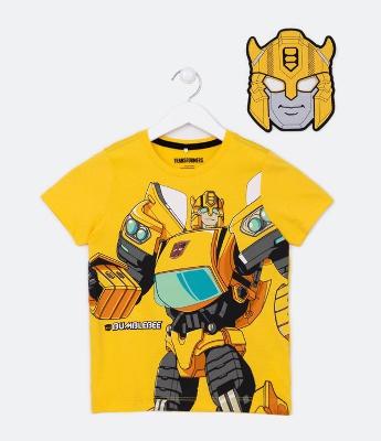Camiseta Infantil com Estampa Bumbleebe Transformers com Máscara - Tam 3 a 10 Anos