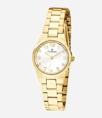 Kit Relógio Metal Champion Feminino Analógico Com Caixa Em Metal Dourado E Pulseira Em Aco Dourado Ch26846W