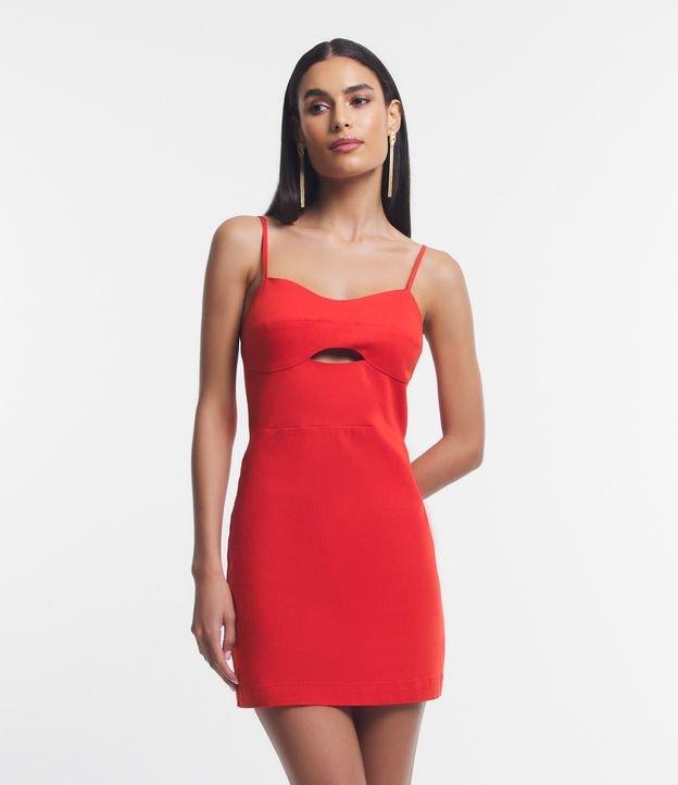 Vestido Curto em Bengaline com Decote Arredondado e Recorte Vazado no Busto - 1
