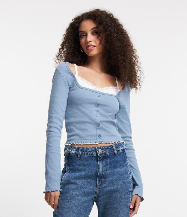 Blusa em Ribana com Botões e Blusinha por Baixo - 1