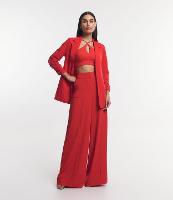 Calça Wide Leg em Crepe com Friso e Bolso Frontal - 1