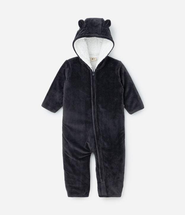 Macacão Infantil em Plush Forro Peludinho e Capuz com Orelhinhas - Tam RN a 18 meses - 3