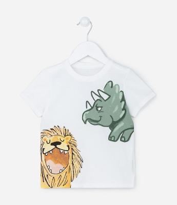 Camiseta Infantil com Estampa Dino e Leãozinho - Tam 1 a 5 Anos