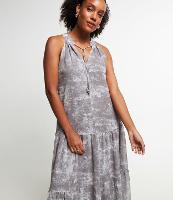 Vestido Midi em Chiffon com Amarração na Gola e Recorte Franzido na Saia - 1