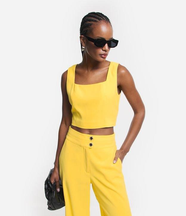 Blusa Cropped Sem Manga em Crepe com Coração no Puxador do Zíper - 1