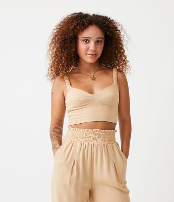 Blusa Cropped em Linho com Decote Coração e Detalhe Franzido