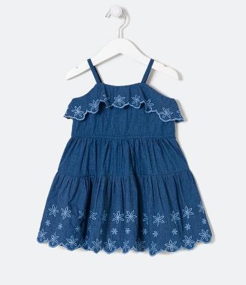 Vestido Infantil com Babado e Bordado - Tam 1 a 5 Anos