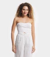 Blusa Tomara que Caia Cropped em Crepe com Risca de Giz - 1