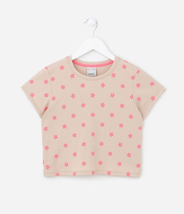 Blusa Cropped Infantil Canelada com Estampa de Florzinhas - Tam 5 a 14 anos - 1