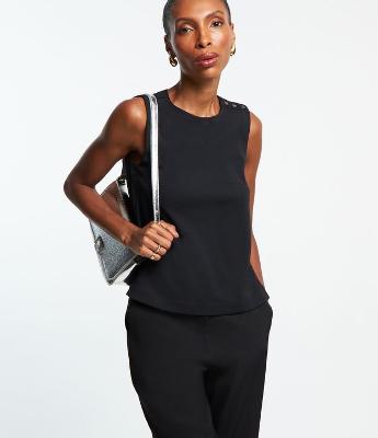 Blusa sem Manga em Crepe com Botões nos Ombros