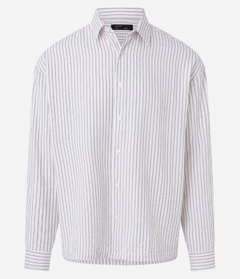 Camisa em Ana Ruga com Manga Longa e Estampa Listrada