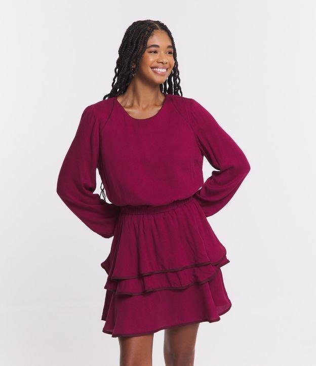 Vestido Curto em Viscose ML com Camadas na Barra e Detalhe Contrastante - 2