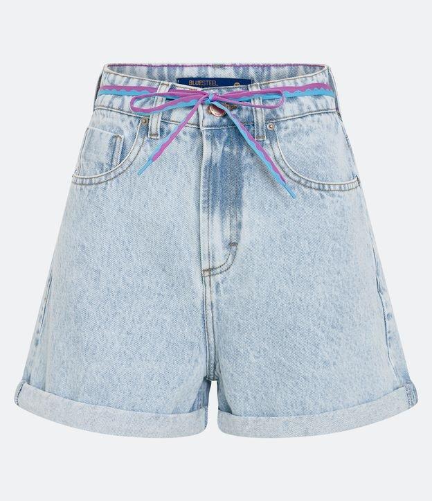 Short Mom Jeans Cintura Alta com Cordão na Cintura e Barra Dobrada - 2
