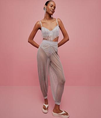 Sutiã sem Bojo em Microfibra com Strass e Franjas