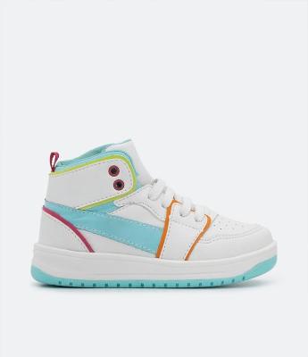 Tênis Abotinado Infantil com Recortes Coloridos e Sola Bicolor - Tam 20 ao 27