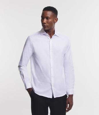 Camisa em Tricoline com Gola Lapela e Textura Mercerizada